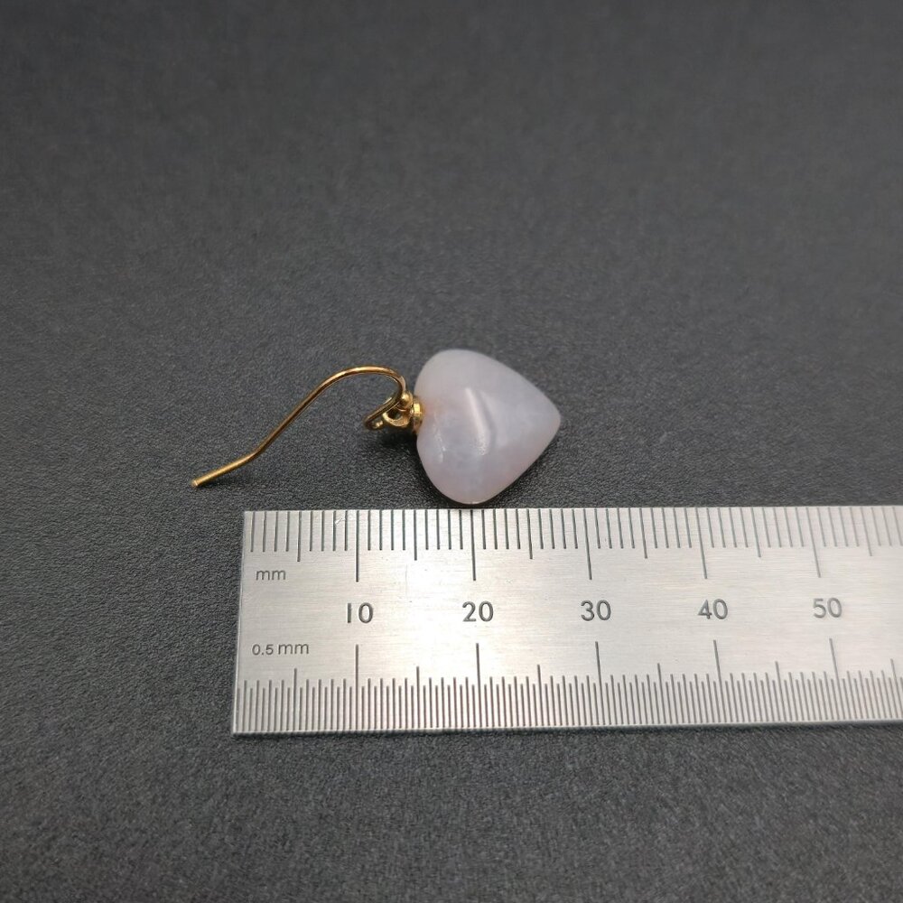 Gold Plated Lavender Jadeite Heart Dangle Earrings A7168 - Picture 4 of 5
